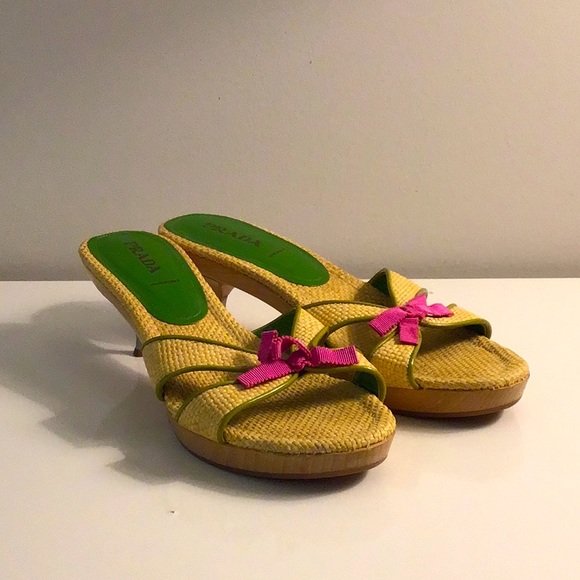 Prada Size 41 EU (10.5 US) Woven Grosgrain Bow Sandals - Picture 2 of 6